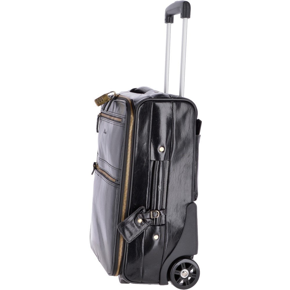 Airline friendly cabin size trolley in vegetable tanned leather black : 79014