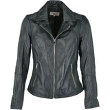 Leather Biker Jacket Green: JAIN