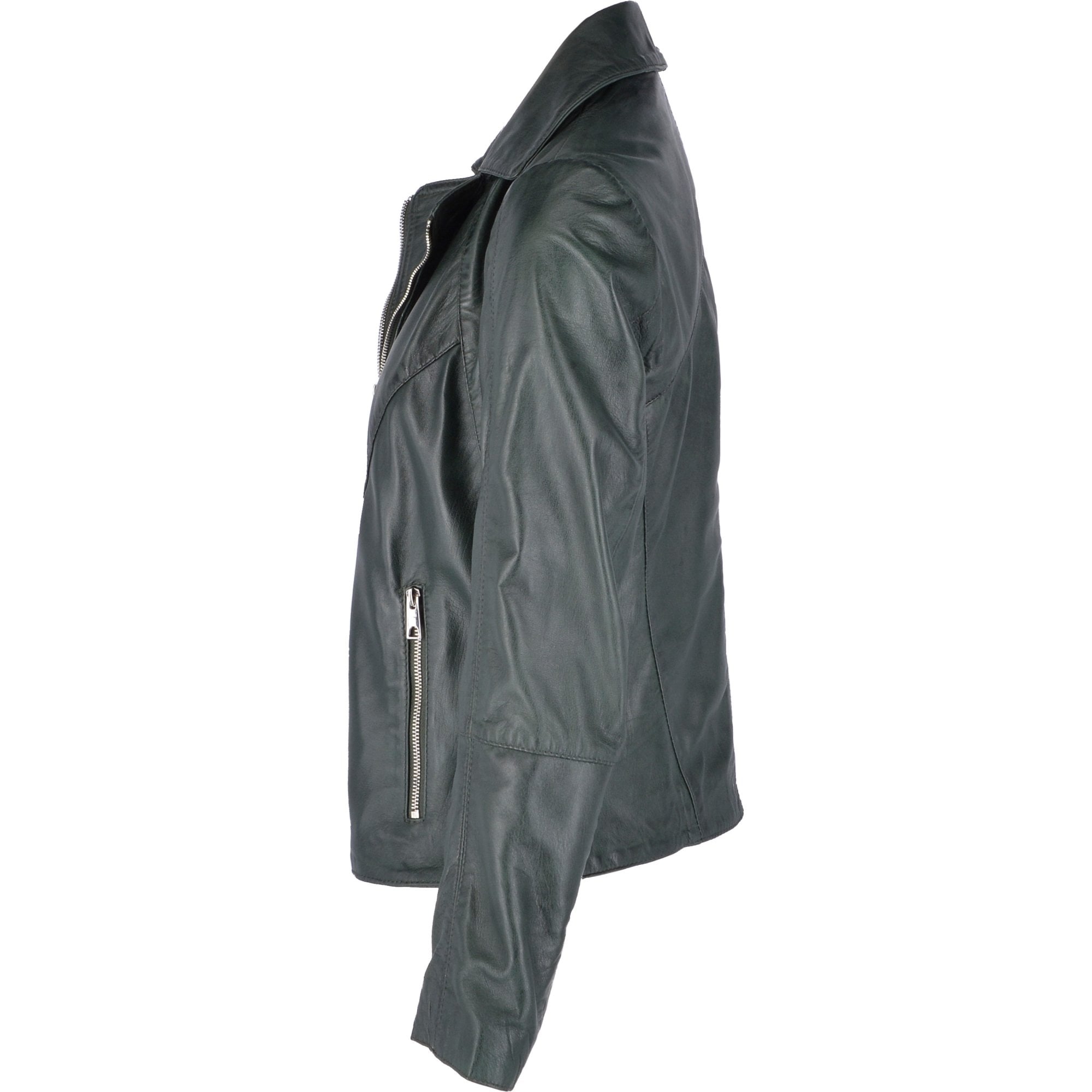 Leather Biker Jacket Green: JAIN