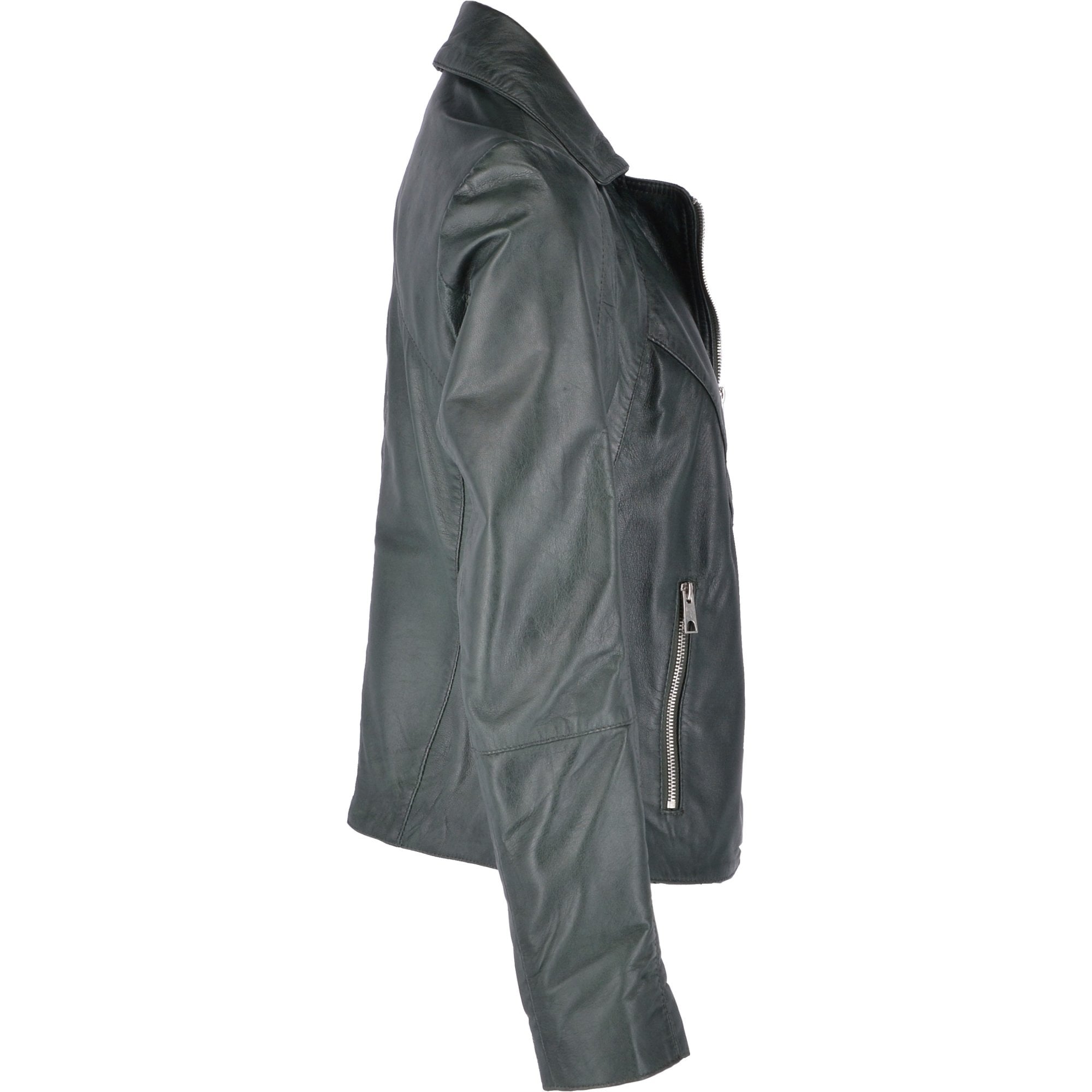 Leather Biker Jacket Green: JAIN