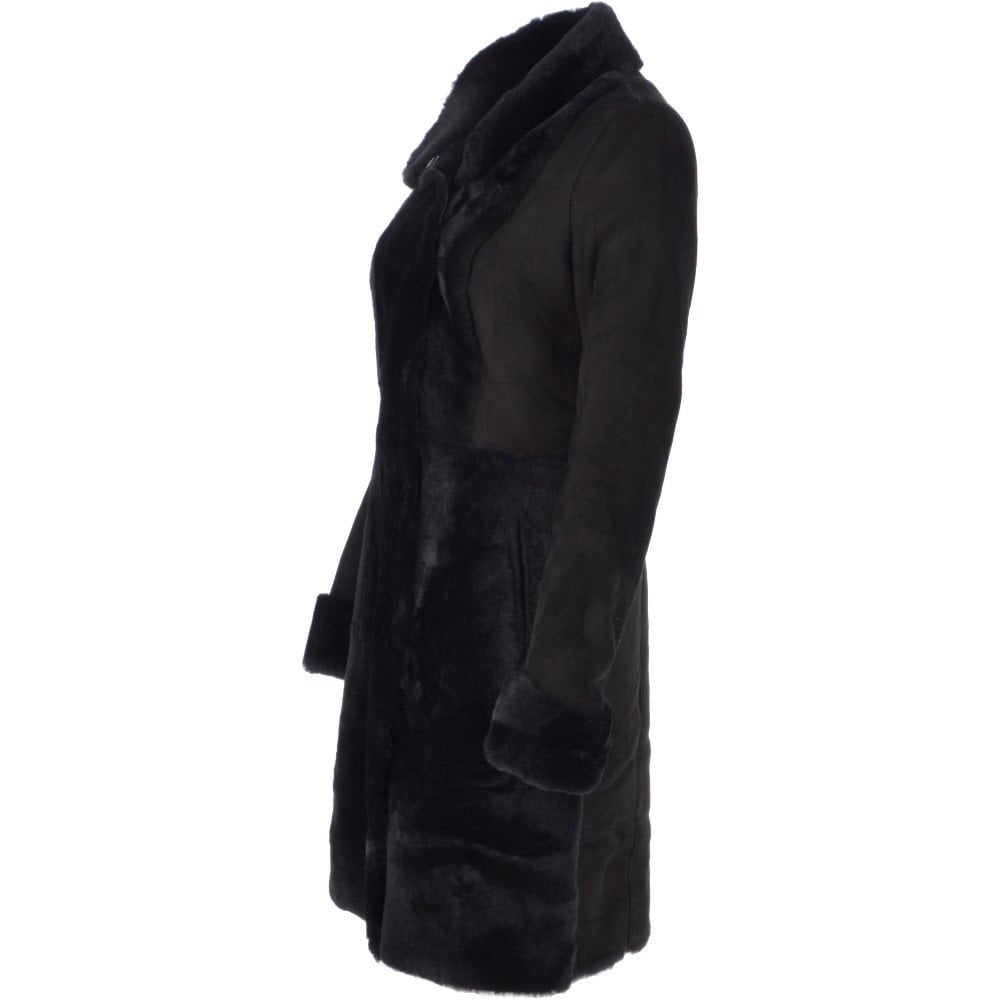 Ladies  Suede Sheepskin Coat Black: 30199