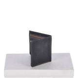 Cow Waxy Leather Classic 3 Card Bill-Fold and Coin Wallet Black : 1552
