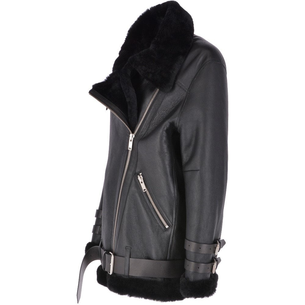 Womens Oversized Sheepskin Flying Jacket Black: KB-20091