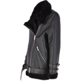 Womens Oversized Sheepskin Flying Jacket Black: KB-20091