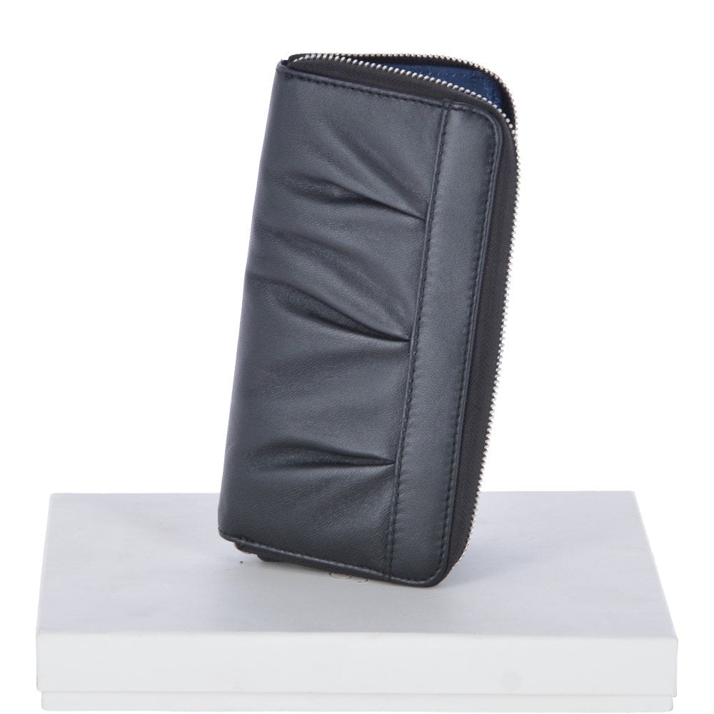 Large Leather Zip Around Note And Coin Purse Black: Ash-18