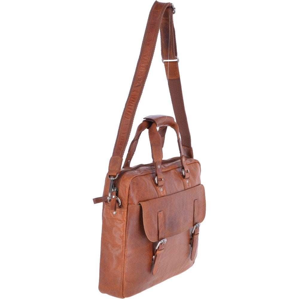 Leather Vintage Laptop Work Bag Tan: F-83