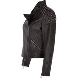 Ladies Vegetable Tanned Leather Studded Biker Jacket Black: DC 648