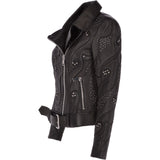 Ladies Vegetable Tanned Leather Studded Biker Jacket: Z 158