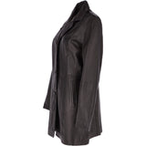 Womens Single Breasted Leather Coat Black/app: BIRMINGHAM