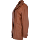 Womens Single Breasted Leather Coat Cognac/app: ESMARALDA