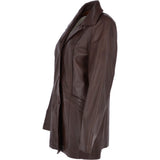 Womens Single Breasted Leather Coat Mid Brown/app: ESMARALDA
