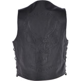 Men's Leather Embossed Laced Waistcoat Black: W/COAT LTR