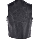 Men's Leather Embossed Laced Waistcoat Black: W/COAT EAGLE