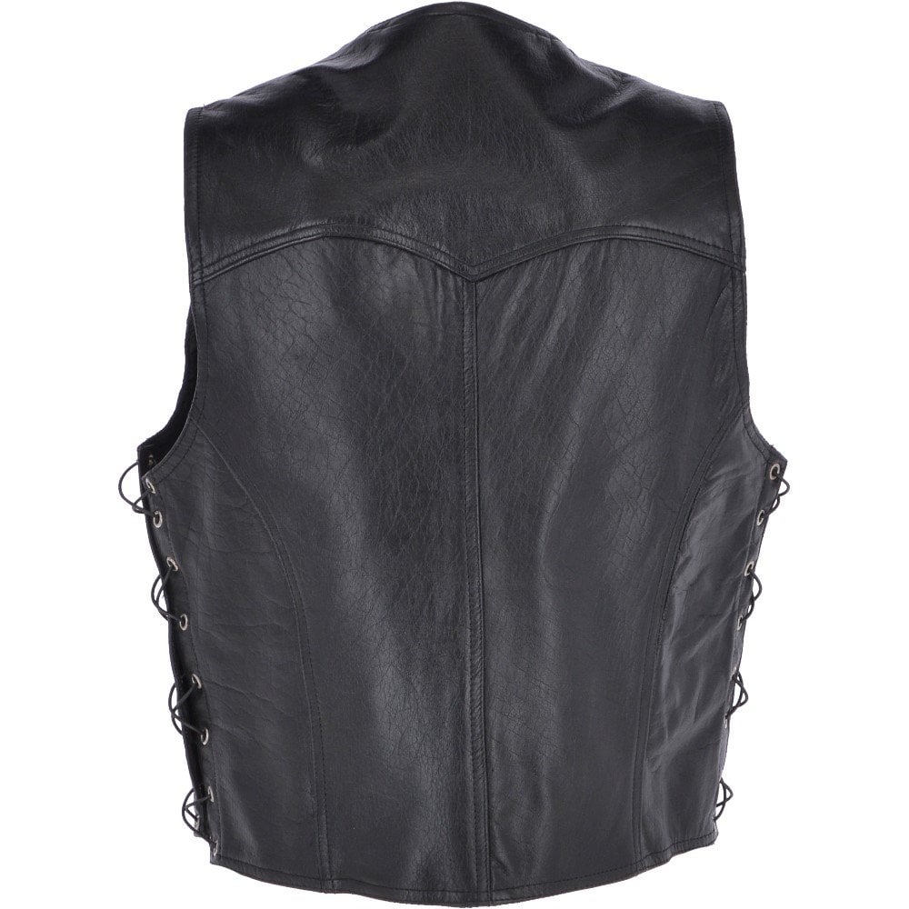Men's Leather  Laced Waistcoat Black: W/COAT LACE PLAIN