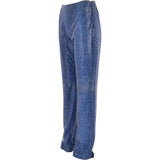 Women's Flared 60's Snake Print Leather Jeans Blue: 4053