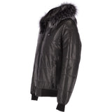 Men's Leather Hooded Bomber Jacket Black: 1160