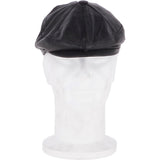 Men's Small Fitting 8 Panel Leather Flat Cap Black: CAP 00