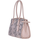 Suede Snake Print Long Handled Three Section Shoulder Bag Pink – 62676