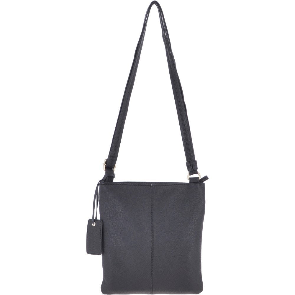 Zip Top Leather Cross Body Bag Black: Dolly