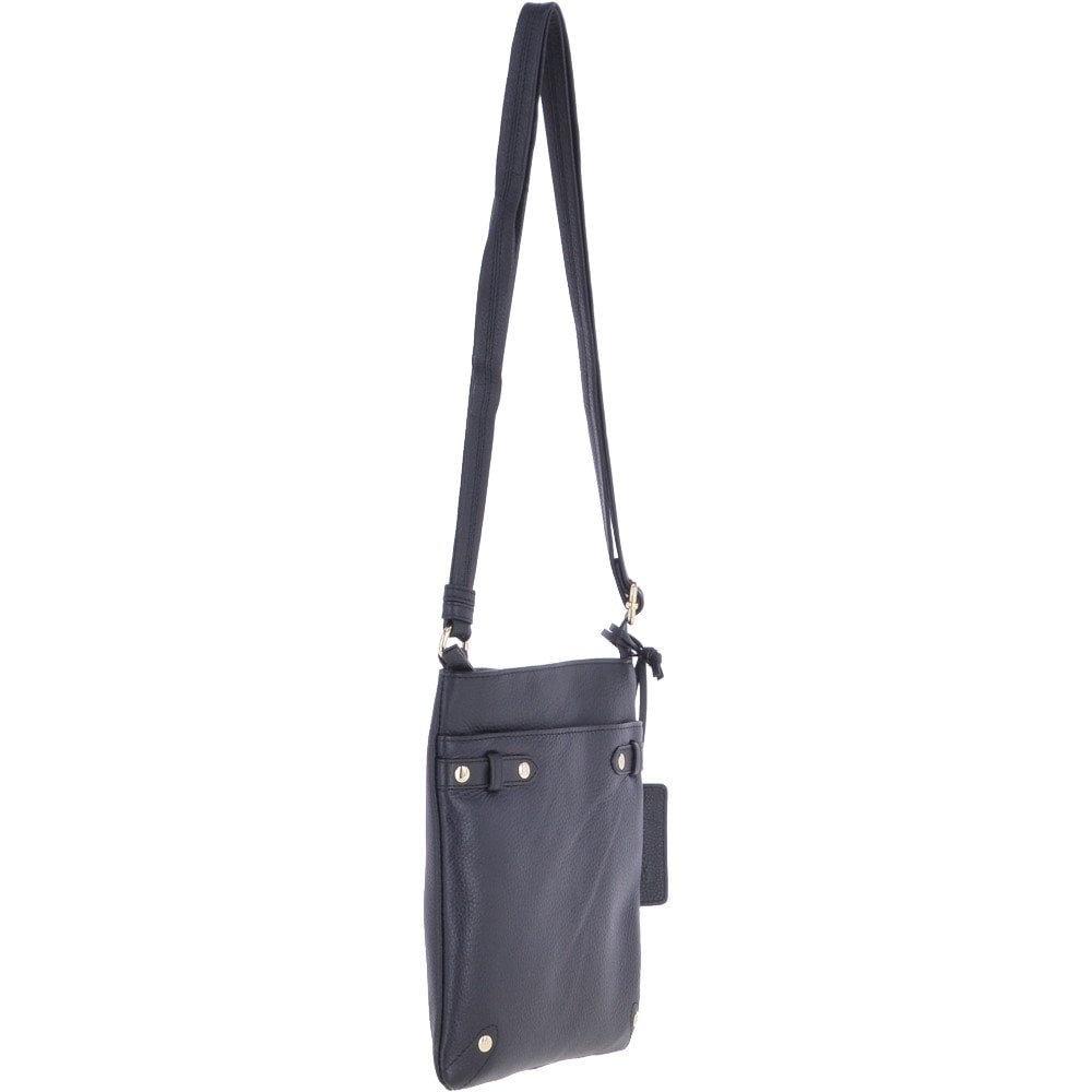 Zip Top Leather Cross Body Bag Black: Dolly