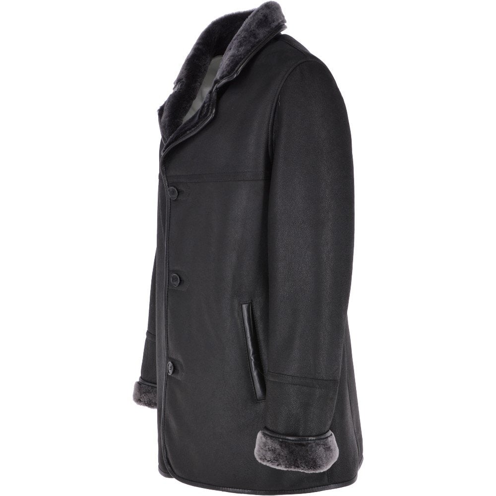 Luxury 4 Button Single Breasted  Sheepskin Coat Black: KE-223