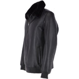 Luxury  Sheepskin Pilot Bomber Jacket With A Mink Collar  Black: MP 41