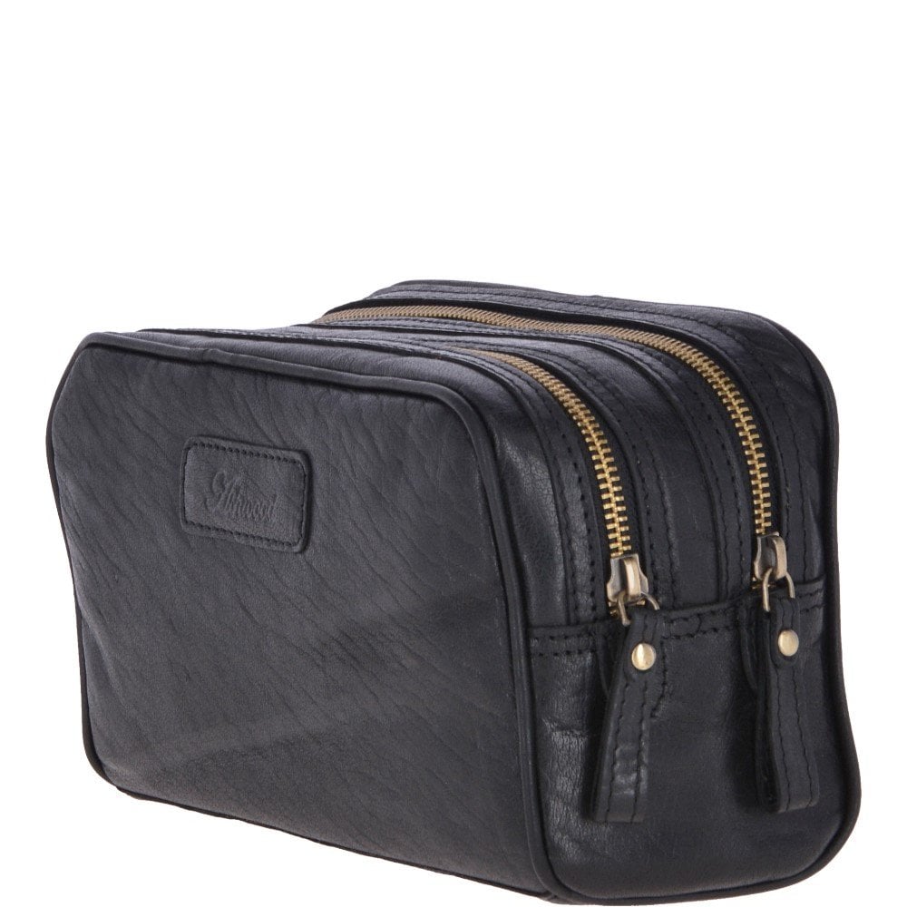 Mens Leather Washbag Black: G-37