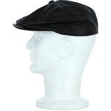 8 Panel Leather Flat Cap Black: CAP-03