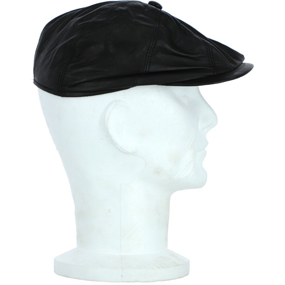 8 Panel Leather Flat Cap Black: CAP-03