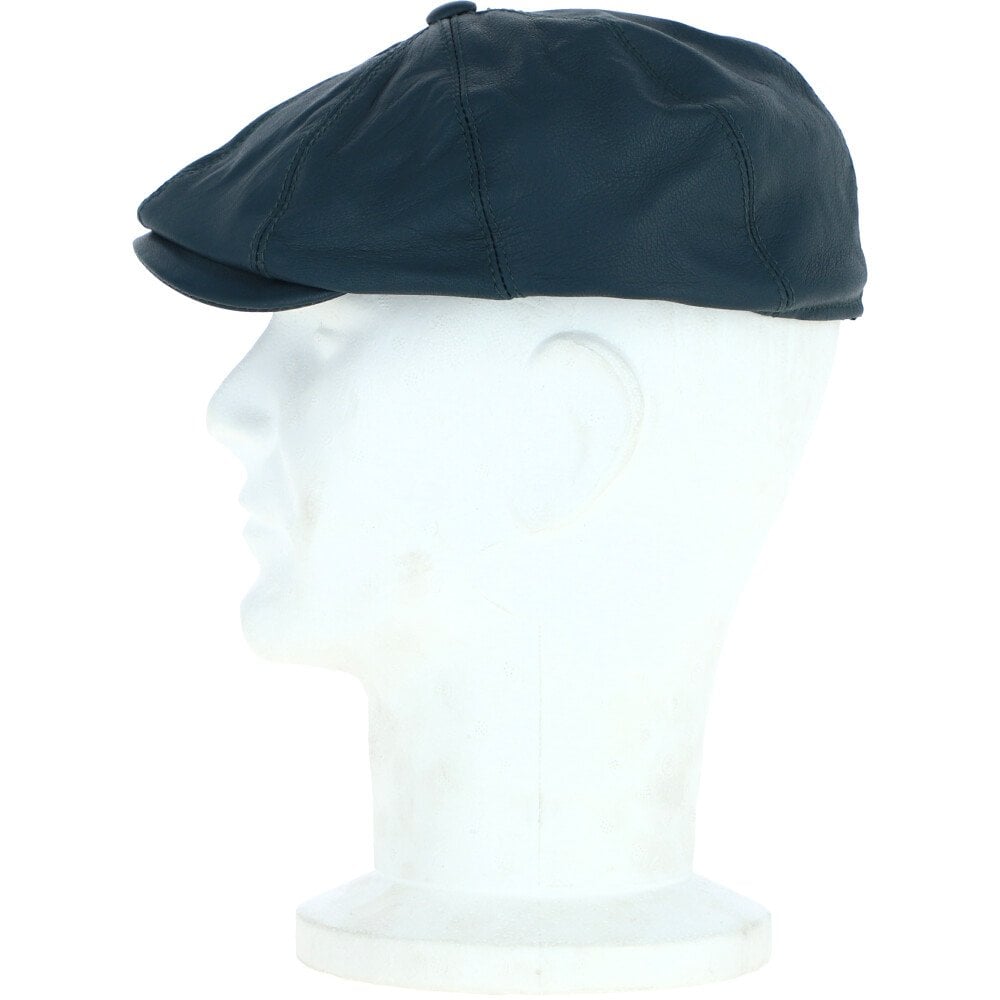 8 Panel Leather Flat Cap Blue: CAP-03