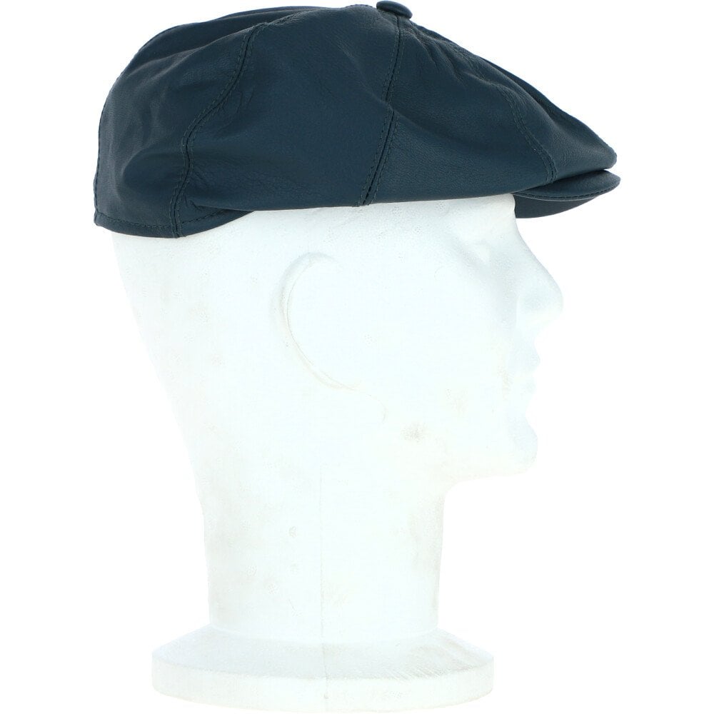 8 Panel Leather Flat Cap Blue: CAP-03