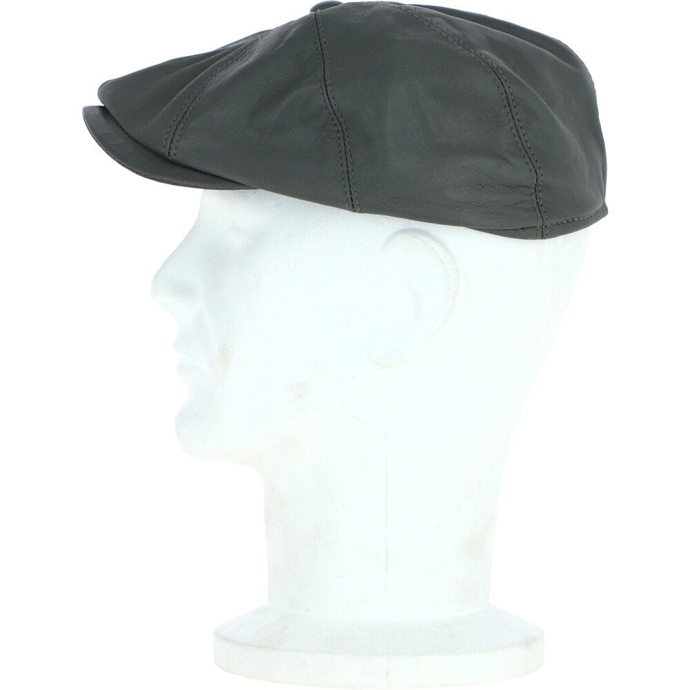 8 Panel Leather Flat Cap Grey: CAP-03