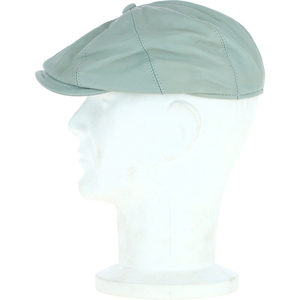 8 Panel Leather Flat Cap Pale Blue: CAP-03