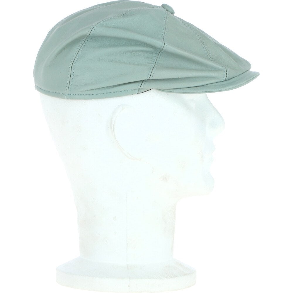 8 Panel Leather Flat Cap Pale Blue: CAP-03