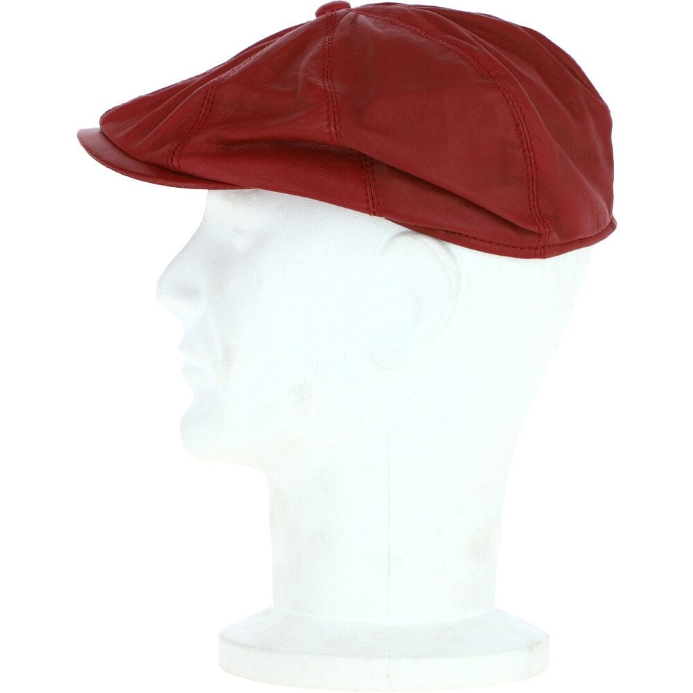 8 Panel Leather Flat Cap Pale Red: CAP-03