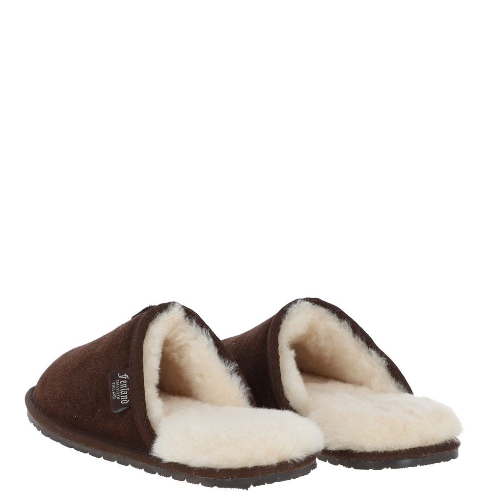 Fenland Classic Mens Suede Sheepskin Slippers Brown
