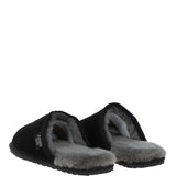 Fenland Classic Mens Suede Sheepskin Slippers Black/gray
