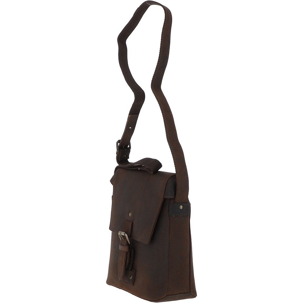 Tablet Friendly Medium Vintage Leather Messenger Bag Brown: Monti