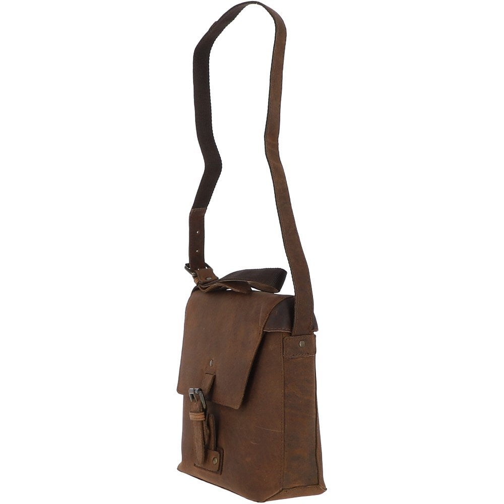 Tablet Friendly Medium Vintage Leather Messenger Bag Tan: Monti