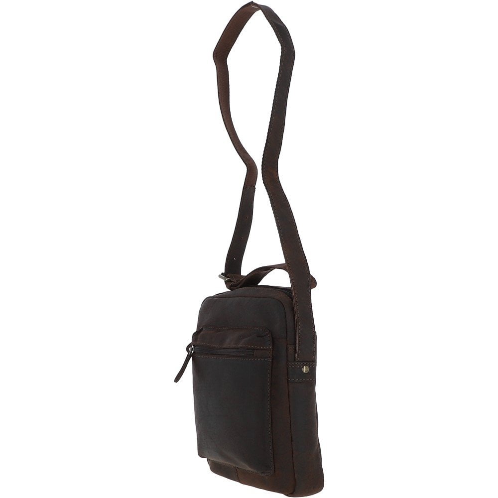 Tablet Friendly Small Vintage Leather Body Bag Brown: Patty