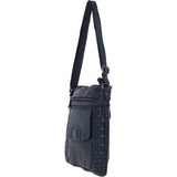 Woven Classic Large Leather Vintage Crossbody Bag  Navy :  D-72