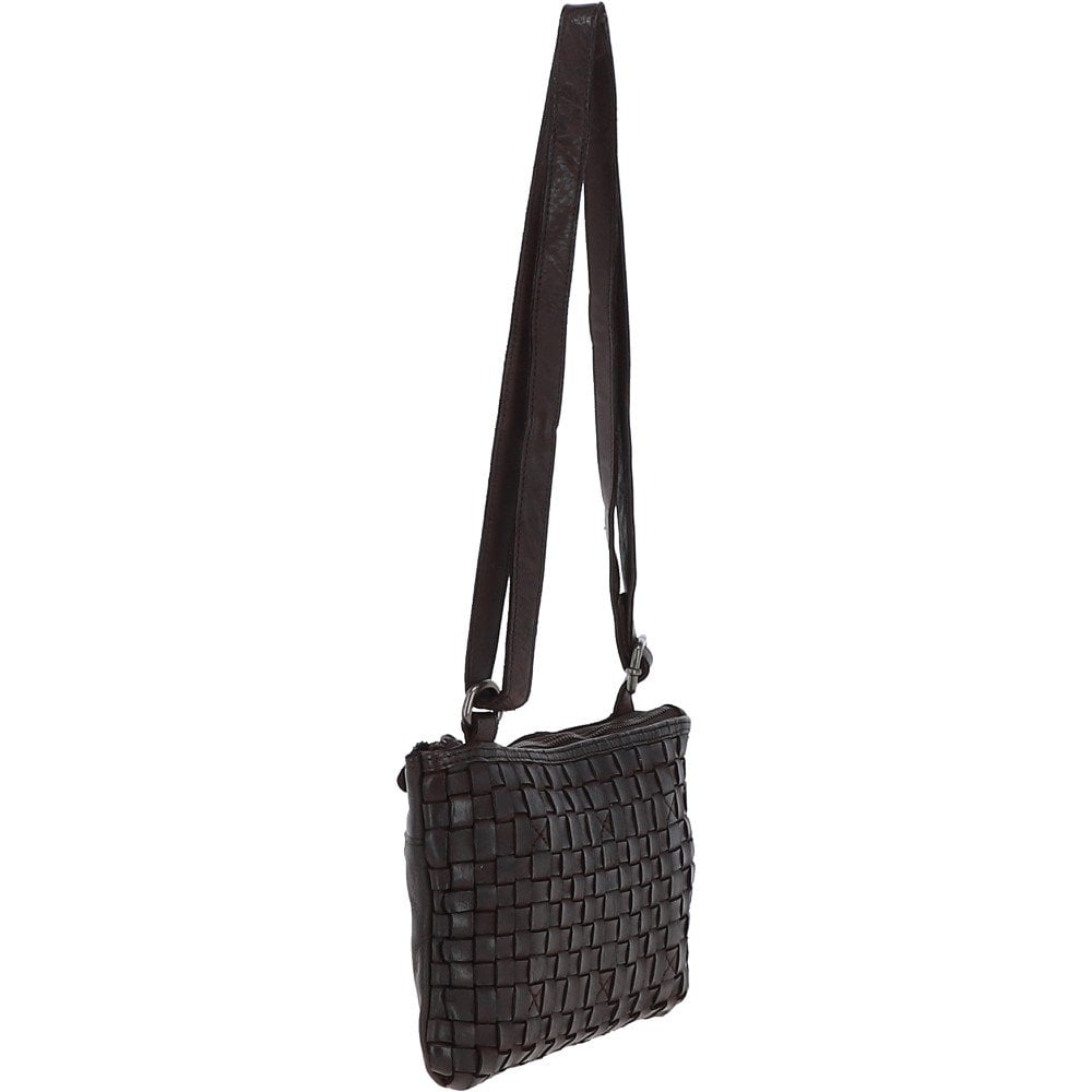 Vintage Woven Classic Leather Crossbody Bag Dark Brown: D-70