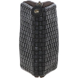Vintage Woven Leather Zip Around Small  6 Card Coin Purse Dark Grey :  D-80