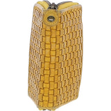 Vintage Woven Leather Zip Around Small  6 Card Coin Purse Yellow :  D-80