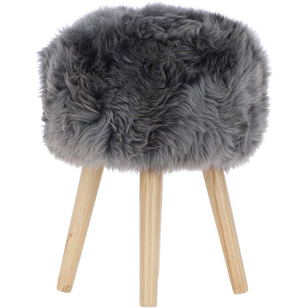 New Zealand Sheepskin Stool  Grey: SHORT SHEEPSKIN STOOL