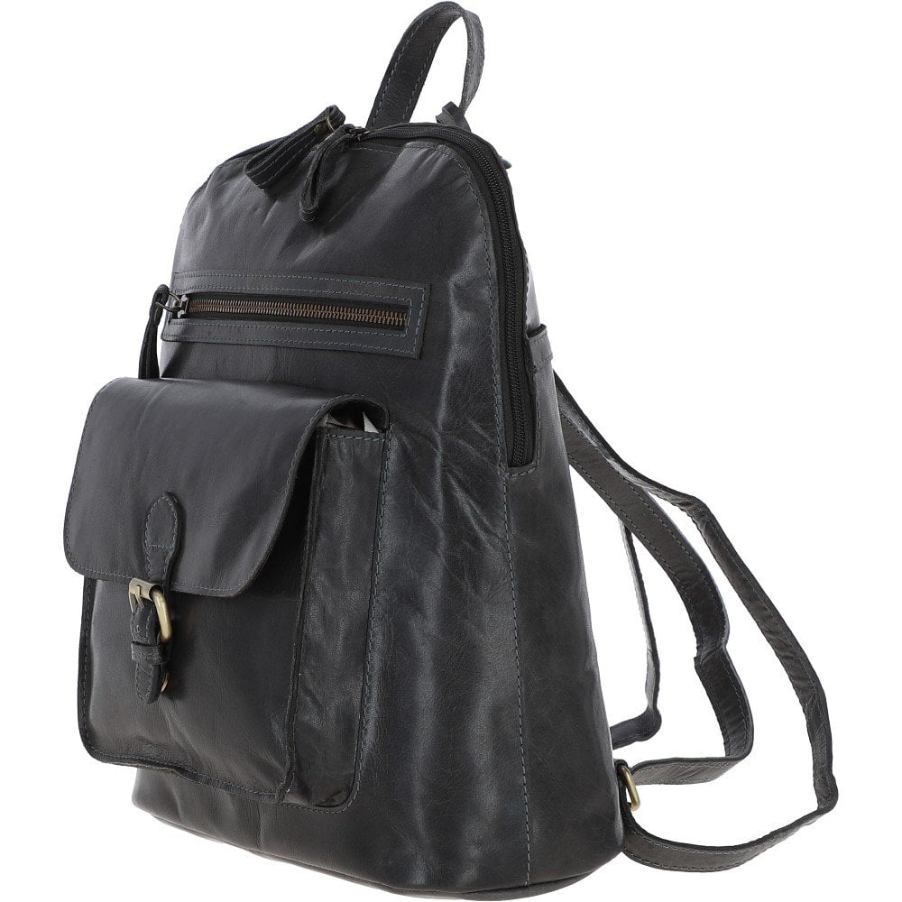 Large Vintage Leather Backpack Grey: G28