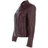 Leather Biker Jacket Burgundy: G 2131