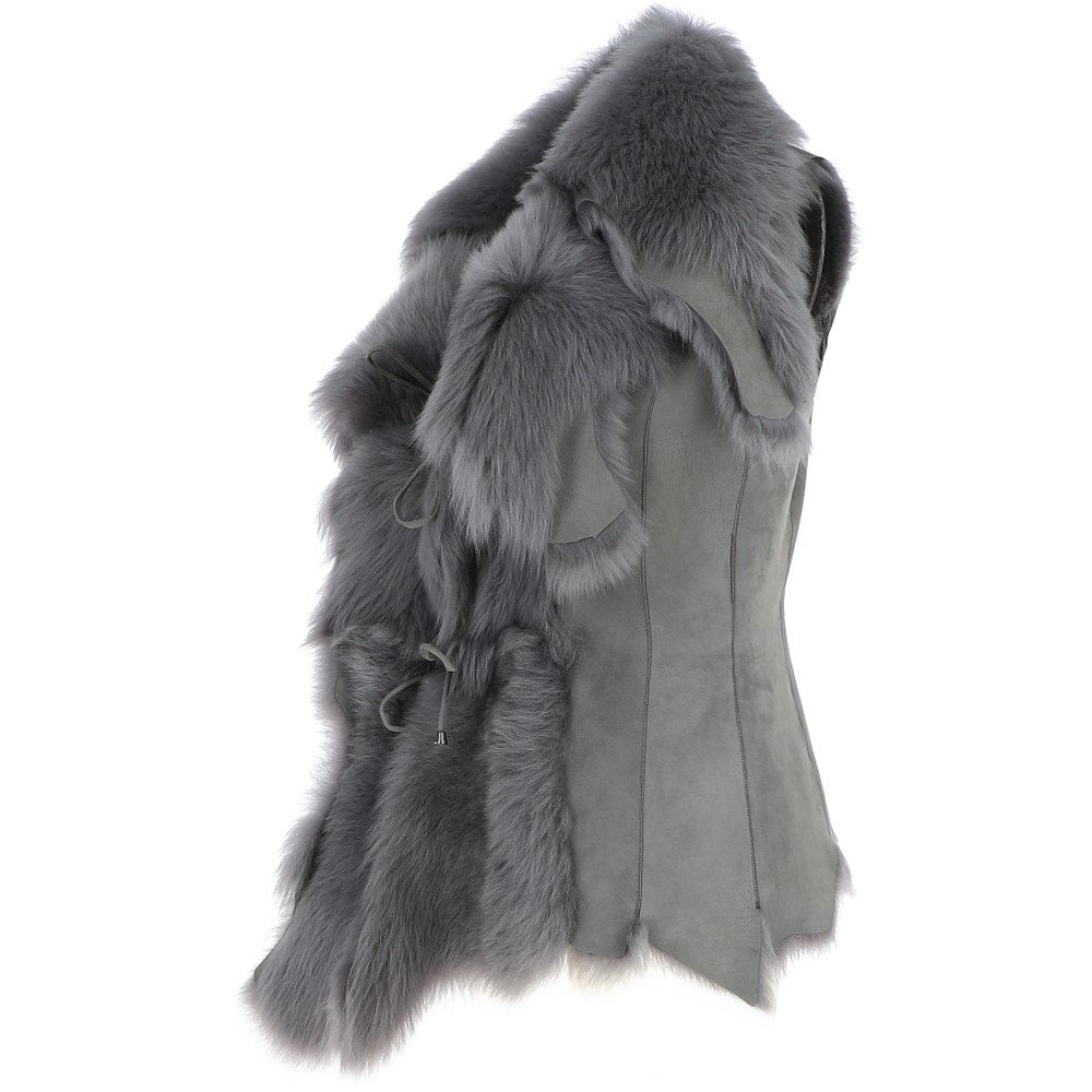 Toscana Double Collar Suede Leather Gilet Mineral Grey: KB-529