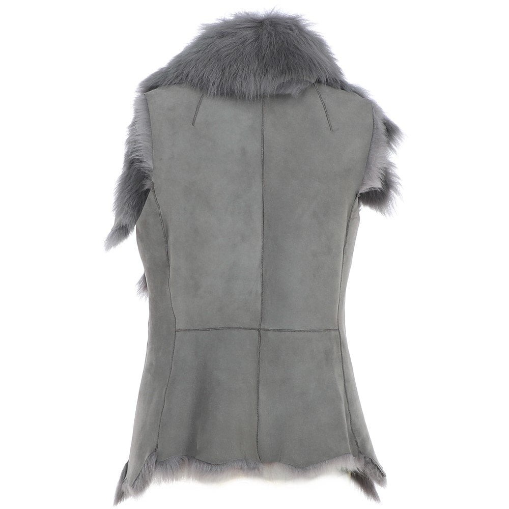 Toscana Double Collar Suede Leather Gilet Mineral Grey: KB-529