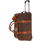 Cow Oily Leather Wheeled Weekend Travel Holdall Brown/Tan: FEN-780
